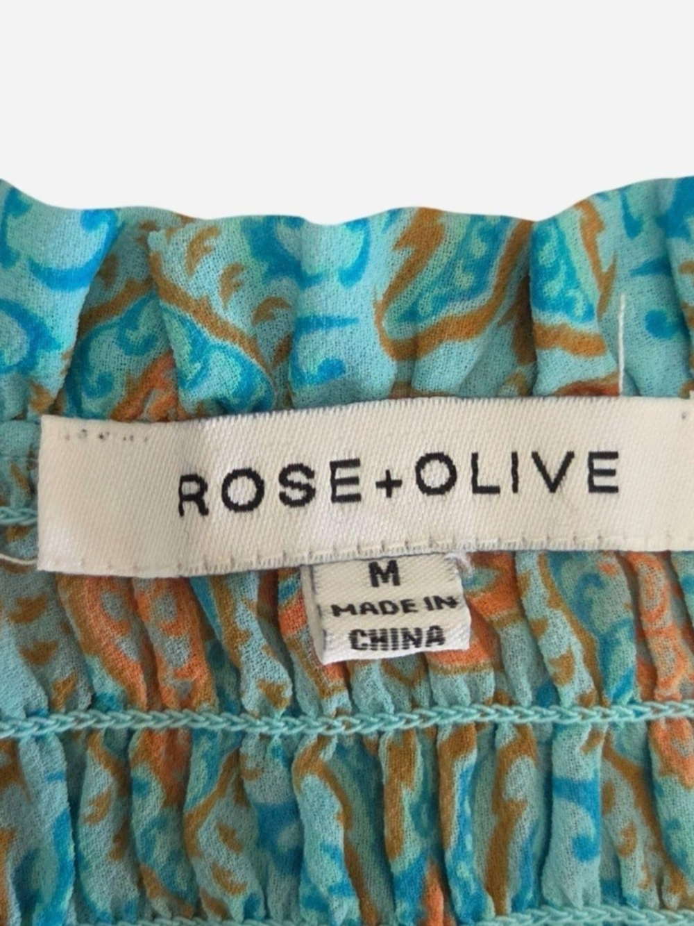 Rose & Olive Turquoise and Orange Paisley Smocked Peplum Blouse Size M - Picture 5 of 8